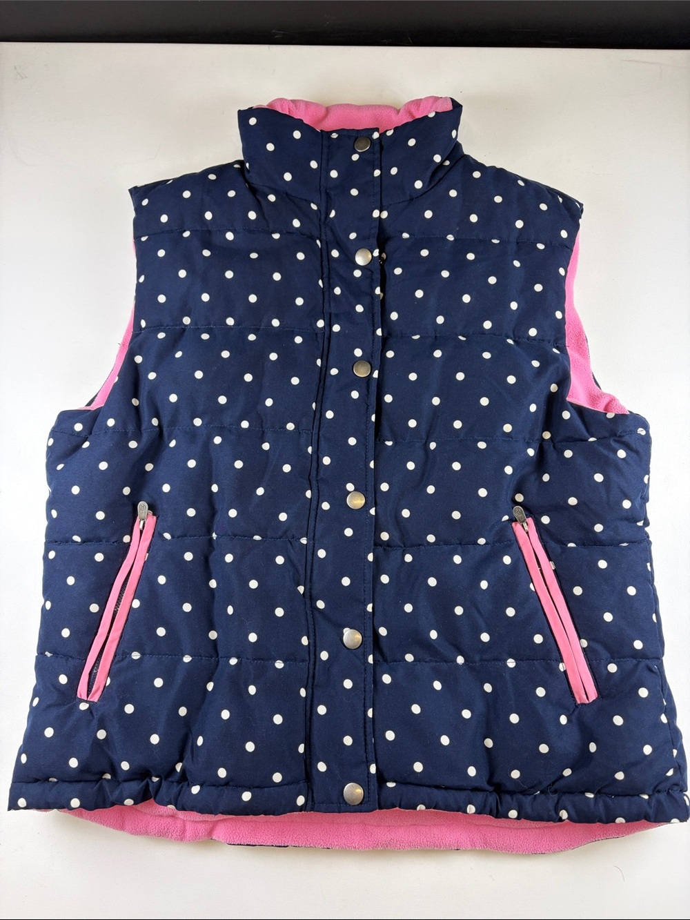 RYDALE WOMENS XL NAVY POLKA DOT PINK FLEECE QUILTED VEST GILET